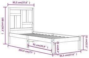 Σκελετός Κρεβατιού Χωρίς Στρώμα 90x190 εκ Μασίφ Ξύλο Πεύκου - Καφέ