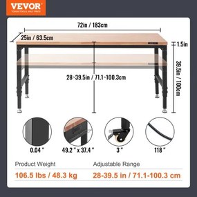 VEVOR Workbench Work Table Work Table Workshop Table with Socket 1361kg