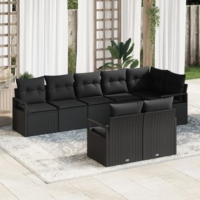 vidaXL Σετ 8 Τεμαχίων Καναπέ Κήπου με Μαξιλάρια Μαύρο Πολυ Ρατάν, vidaXL Καναπές Κήπου 2 Θέσεων με Μαξιλάρια Μαύρο Πολυ Ρατάν