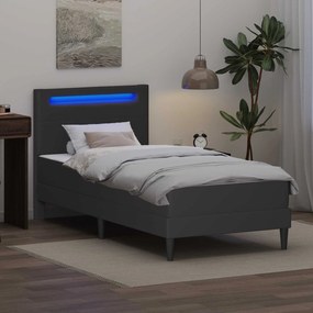 vidaXL Σκελετός κρεβατιού με στρώμα Γκρι 90 x 190 cm Τεχνητό Δέρμα