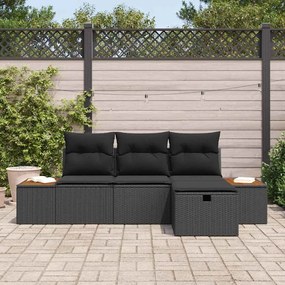 vidaXL Σετ Καναπέ Κήπου με μαξιλάρι 4 pcs Μαύρο Πολυ ράταν