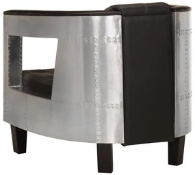 vidaXL Πολυθρόνα Aviator Μαύρη από Γνήσιο Δέρμα