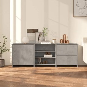 vidaXL Μπουφές 3 τεμαχίων Γκρι Σκυροδέματος από Επεξεργασμένο Ξύλο