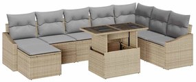 vidaXL Σετ Καναπέ Κήπου με μαξιλάρι 9 pcs Μπεζ, Ανοιχτό Γκρι