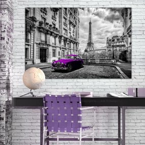 Πίνακας - Car in Paris (1 Part) Violet Wide 120x80