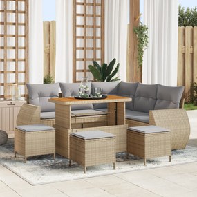 vidaXL Σετ 9 τεμαχίων καναπέ κήπου με μαξιλάρια Μπεζ Πολυ Ρατάν Ακακία
