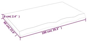 Ράφι Τοίχου 100x60x(2-6) εκ. από Ακατέργαστο Μασίφ Ξύλο Δρυός - Καφέ