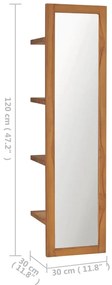 vidaXL Καθρέφτης Τοίχου με Ράφια 30x30x120 εκ. από Μασίφ Ξύλο Teak