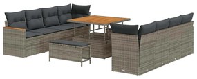 vidaXL Σετ Καναπέ Κήπου με μαξιλάρι 11 pcs Γκρι Πολυ ράταν