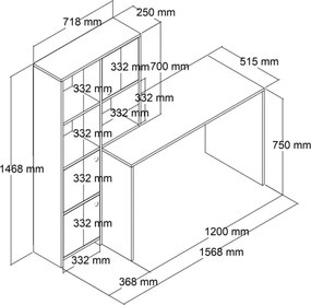Λευκό γραφείο με ραφιέρα και ντουλάπια 156.8x52x146.8 cm