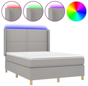 Κρεβάτι Boxspring με Στρώμα &amp; LED Αν.Γκρι 140x190εκ. Υφασμάτινο - Γκρι