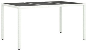 vidaXL Τραπέζι Κήπου Λευκό 150x90x75 εκ. Συνθετικό Ρατάν/Ψημένο Γυαλί