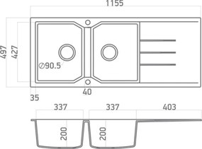 Sanitec Ultra Granite 800 (116x50) - Γρανιτένιος νεροχύτης - Ocra