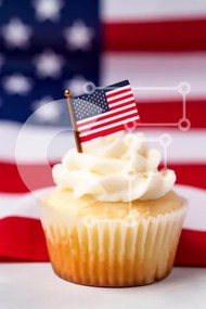 Σετ των 2 Intra Συλλεκτικό Ξύλινο Παζλ Plywood  4mm - Cupcake American Flag για τους εορτασμούς της 4ης Ιουλίου Σε Ξύλινο Κουτί - Διαστάσεις: 10x10 cm – 25 κομμάτια