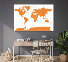 Εικόνα στον παγκόσμιο χάρτη φελλού με μεμονωμένες πολιτείες σε πορτοκαλί χρώμα - 90x60  peg