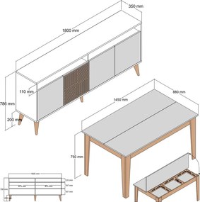 Stewehome Σετ Τραπεζαρίας Μοντέρνος Σχεδιασμός 145x88x75 cm