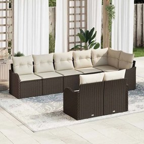vidaXL Σετ Καναπέ Κήπου με μαξιλάρι 8 pcs Καφέ και λευκό Πολυ ράταν