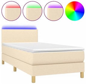vidaXL Κρεβάτι Boxspring με Στρώμα &amp; LED Κρεμ 90x200 εκ. Υφασμάτινο