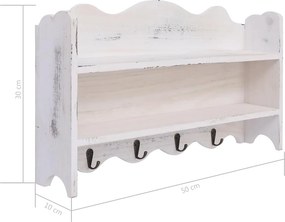vidaXL Κρεμάστρα Τοίχου Λευκή 50 x 10 x 30 εκ. Ξύλινη