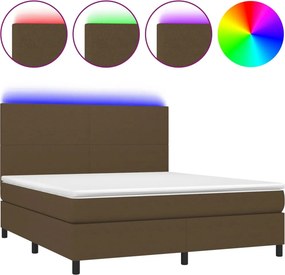 vidaXL Κρεβάτι Boxspring με Στρώμα &amp; LED Σκ.Καφέ 160x200εκ. Υφασμάτινο