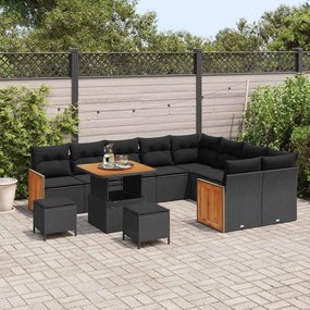 vidaXL Σετ Καναπέ Κήπου με μαξιλάρι 12 pcs Μαύρο 80 x 80 x 71 cm