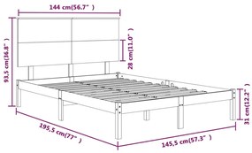 vidaXL Σκελετός Κρεβατιού Χωρίς Στρώμα 140x190 εκ Μασίφ Ξύλο Πεύκου