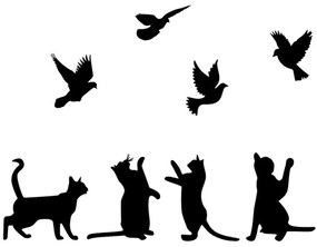 Διακοσμητικό Τοίχου Birds Playing With Cats (Σετ 8Τμχ) 899SKL2553 110x79cm Black Wallity Μέταλλο