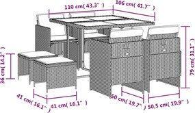 vidaXL Σετ Τραπεζαρίας Κήπου 9 τεμ. Γκρι Συνθ. Ρατάν με Μαξιλάρια