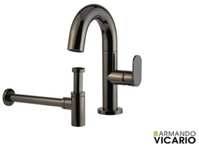 Armando Vicario SLIM Μπαταρία Νιπτήρος με βαλβίδα clic-clac &amp; Σιφών νιπτήρος Black Chrome