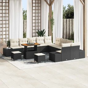 vidaXL Σετ Καναπέ Κήπου με μαξιλάρι 13 pcs Μαύρο Πολυ ράταν