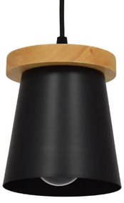 LANA 01424 Μοντέρνο Κρεμαστό Φωτιστικό Οροφής Μονόφωτο 1 x E27 με Ξύλινη Βάση και Μαύρο Καπέλο Φ13 x Y17cm