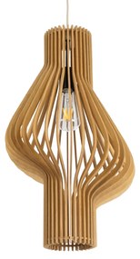 GloboStar® MIHIRO 02172 Boho Κρεμαστό Φωτιστικό Οροφής Μονόφωτο 1 x E27 AC220-240V IP20 - Φ32 x Υ56cm - Καφέ Ξύλινο Πλέγμα - 5 Χρόνια Εγγύηση