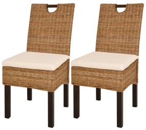Καρέκλες Τραπεζαρίας 2 τεμ. από Ρατάν Kubu και Ξύλο Μάνγκο - Καφέ