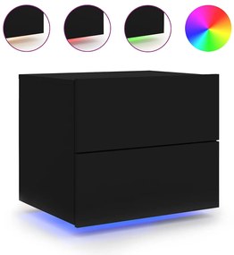 vidaXL Κομοδίνα Επιτοίχια με Φώτα LED 2 τεμ. Μαύρα