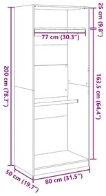 Ντουλάπα Καφέ Δρυς 80x50x200 εκ. από Επεξεργασμένο Ξύλο - Καφέ