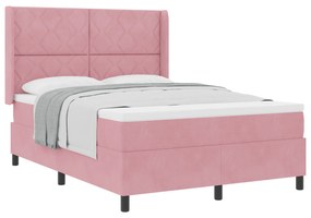 vidaXL Κρεβάτι Box Spring με Στρώμα Ροζ 140x200 εκ. Βελούδο
