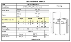 Πολυθρόνα DORIAN PP-UV Άσπρη 54x55x83cm (Σετ 4 ΤΕΜ)