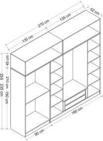 Εξαφυλλη Ντουλαπα με Καθρέπτη Χρυσο LARE 52x270x235