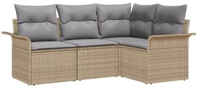 vidaXL Σετ Καναπέ Κήπου με μαξιλάρι 4 pcs Μπεζ Πολυ ράταν