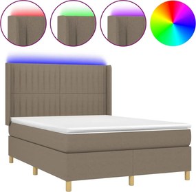 vidaXL Κρεβάτι Boxspring με Στρώμα &amp; LED Taupe 140x190 εκ. Υφασμάτινο