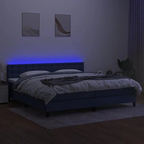 vidaXL Κρεβάτι Boxspring με Στρώμα &amp; LED Μπλε 200x200 εκ. Υφασμάτινο