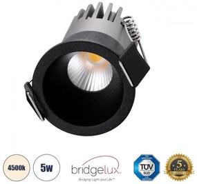 Χωνευτό Σποτ Downlight LED TrimLess 5W Μαύρο Φυσικό 4500K MICRO-S 60238 Globostar 60238 Μαύρο