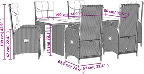 vidaXL Σετ Τραπεζαρίας Κήπου 7 τεμ. Γκρι Συνθ. Ρατάν με Μαξιλάρια