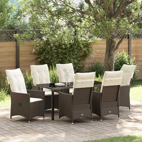 vidaXL Σέτ φαγητού για κήπο με μαξιλάρι 7 pcs Καφέ Πολυ ράταν
