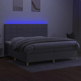 vidaXL Κρεβάτι Boxspring με Στρώμα &amp; LED Αν.Γκρι 200x200εκ. Υφασμάτινο