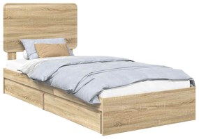 vidaXL Κρεβάτι Αποθήκης Δρύς Sonoma 90 x 190 cm Επεξεργασμένο ξύλο