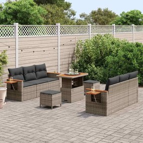 vidaXL Σετ Καναπέ Κήπου με μαξιλάρι 9 pcs Γκρι Πολυ ράταν