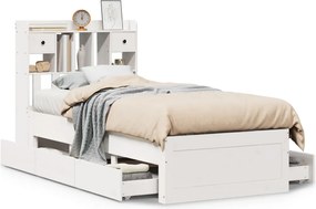 vidaXL Κρεβάτι Βιβλιοθήκη Χωρίς Στρώμα Λευκό 75x190 εκ Μασίφ Πεύκο
