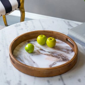 Artekko Trays Διακοσμητικός Δίσκος Ξύλινος με Εφέ Μαρμάρου Λευκό Καφέ (52x11x51)cm Σετ/2