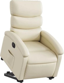 vidaXL Πολυθρόνα Ηλεκτρ. Ανακλινόμενη με Ανύψωση Κρεμ Συνθ.Δέρμα
